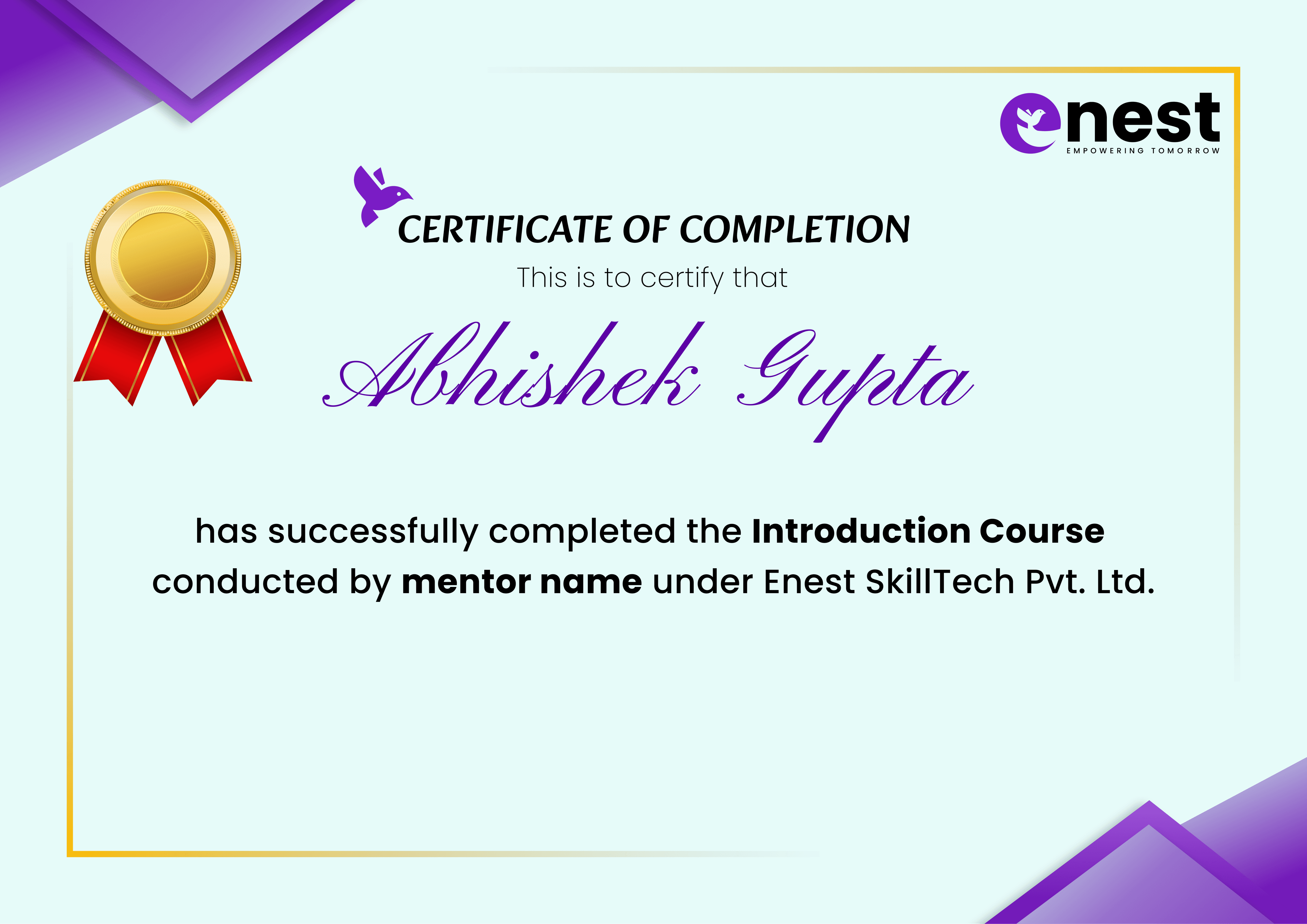 Sample Enest certificate of completion
